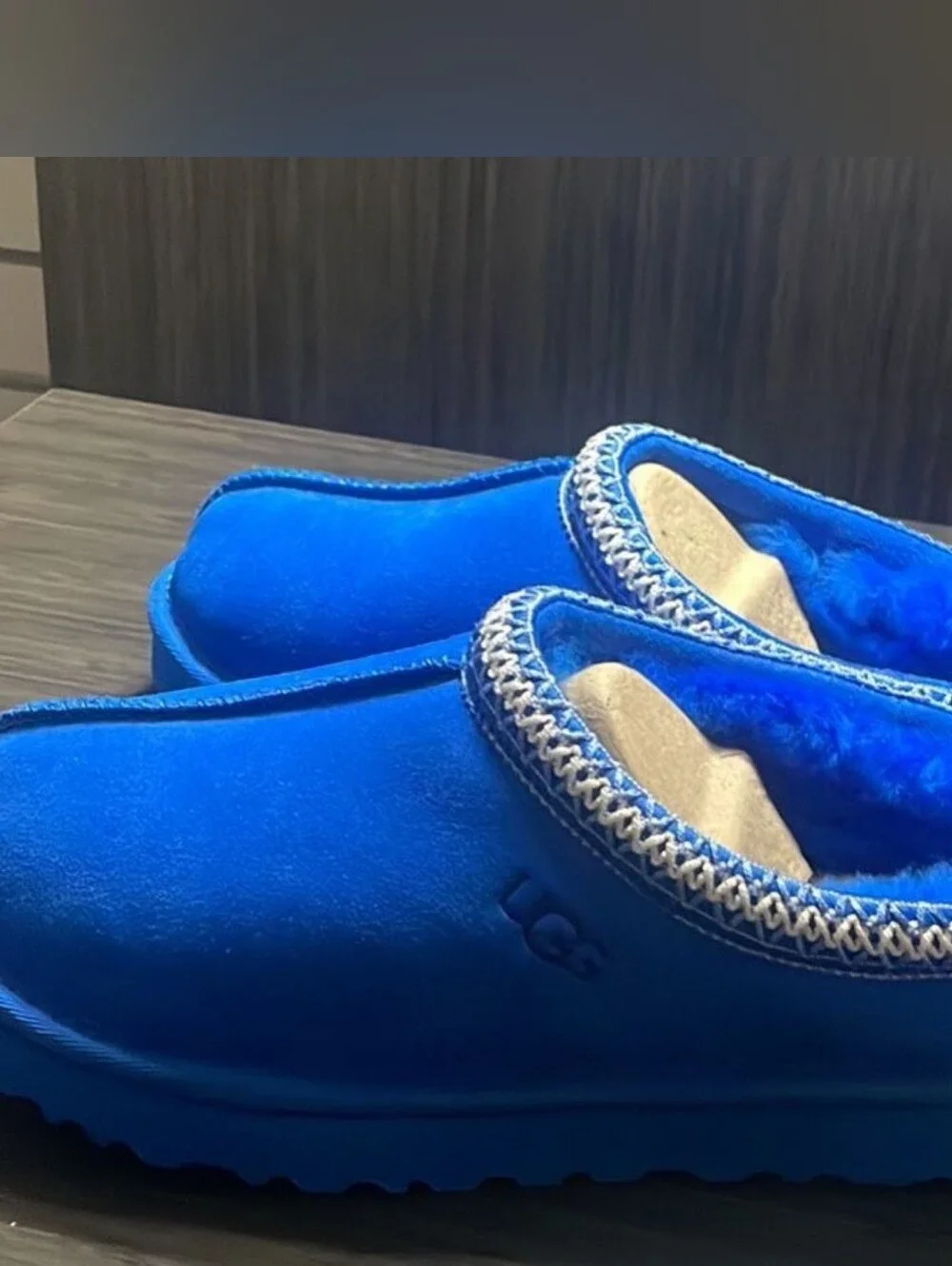 UGG TASMAN DIVE BLUE SUEDE SHEEPSKIN BRAIDED CLASSIC SLIPPERS MENS 6 WOMENS 8